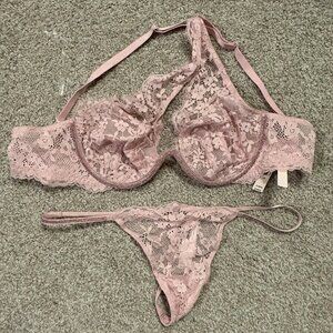Victorias Secret Twinkle Lace Shine Monowire Pink Bra & Panty Set Size Large NWT